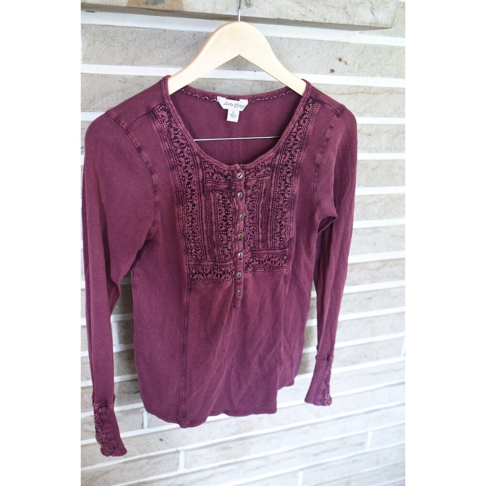 Lucky Brand Long Sleeve Thermal Shirt Maroon Women’s Size large